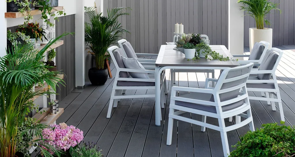 Aria Poltrona Armchair by Nardi is a contemporary outdoor garden armchair with polypropylene cushions and is suitable for hospitality and residential spaces