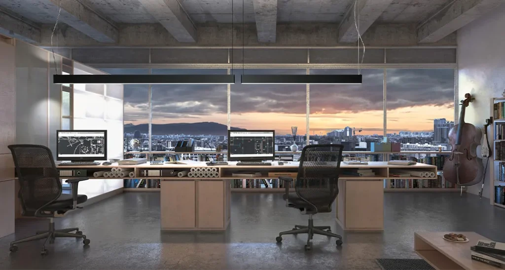 Giano suspension lamp is a contemporary suspension LED lamp made of aluminium body suitable for office, retail and hospitality spaces