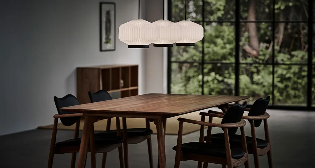 Shibui pendant light is a contemporary pendant light made of synthetic lampshade and is suitable for hospitality, contract and residential settings