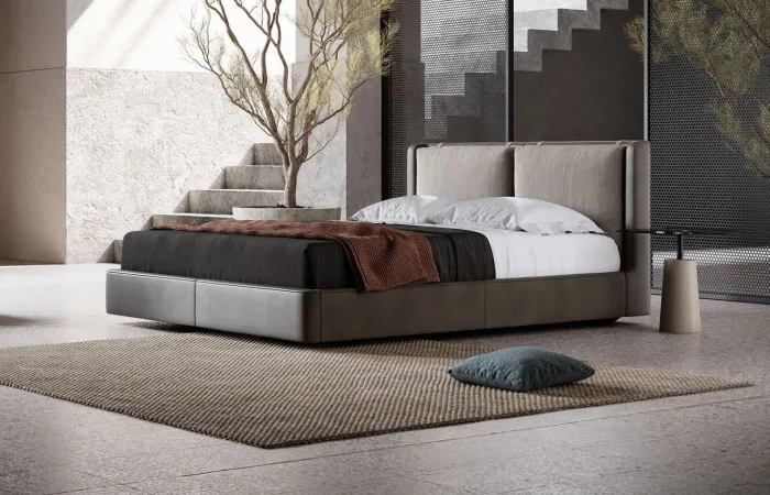 Kelsi bed desna elephant fabric arno 51 onyx polished lifestyle view