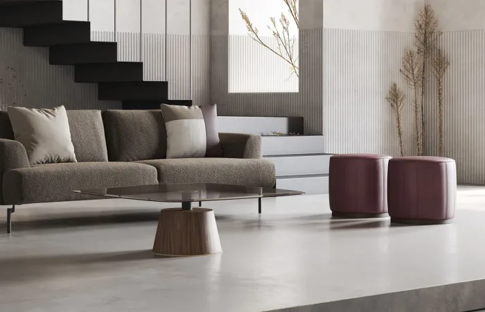 Low pouf Desna Wine and Fume Stained Beach 1
