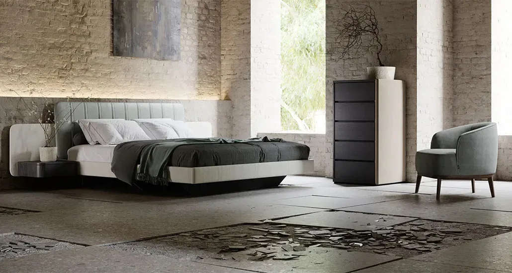 amanda bed is a contemporary upholstered double bed with headboard which is suitable for hospitality and contract projects