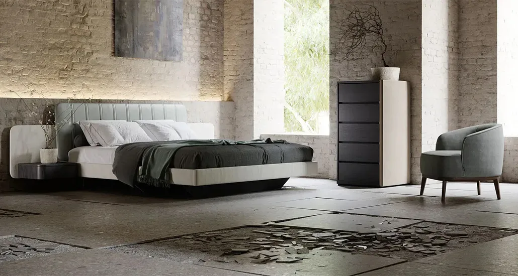 Amanda bed is a contemporary upholstered double bed with headboard which is suitable for hospitality and contract projects