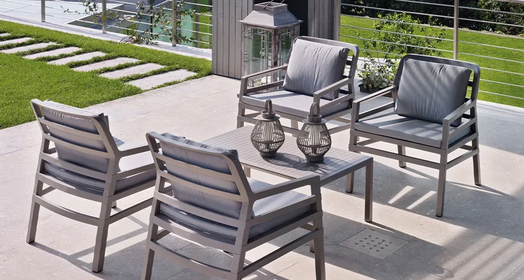 aria poltrona armchair by nardi is a contemporary outdoor garden armchair with polypropylene cushions and is suitable for hospitality and residential spaces