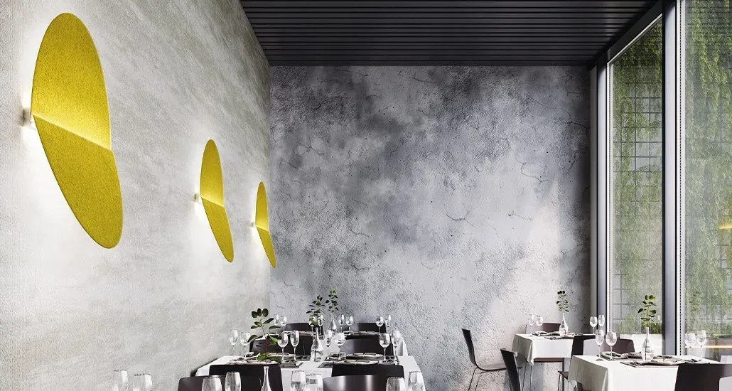 the butterfly wall lamp in yellow against a grey textured wall provides for a beautiful contrast. the slit in the middle gives it a unique look