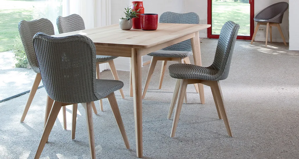 Dan Dining Table is a contemporary dining table with oak frame and is suitable for hospitality, contract and residential projects