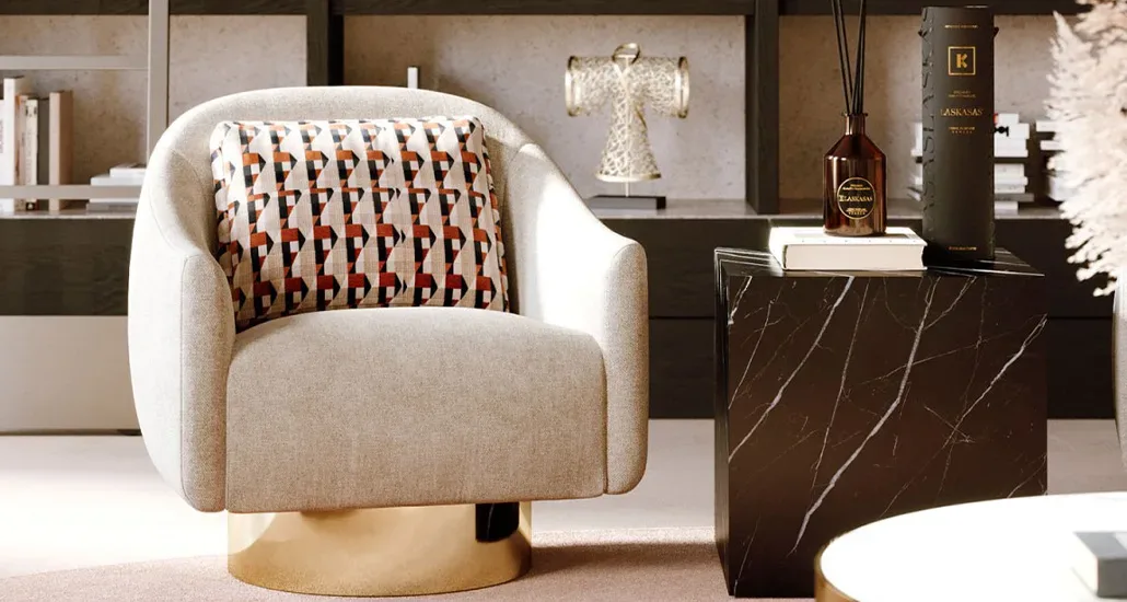 Donald armchair by Laskasas is a upholstery armchair with midcentury modern undertones suitable for hospitality, contract and residential requirements