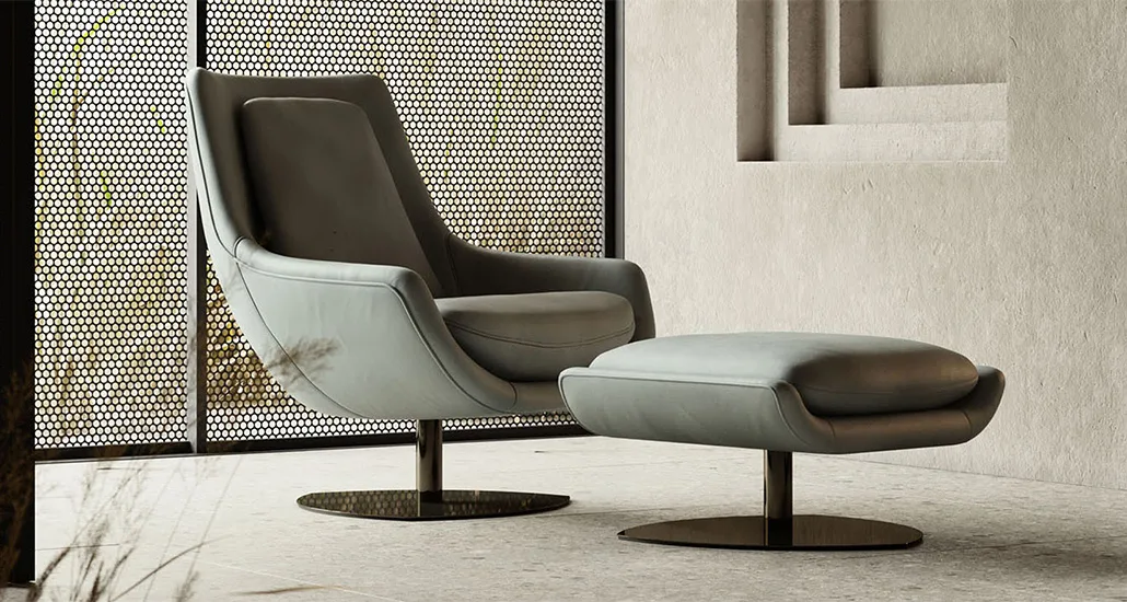 elba armchair is a contemporary upholstered armchair with leather and velvet upholstered and steel bas. elba is suitable for hospitality and contract projects.