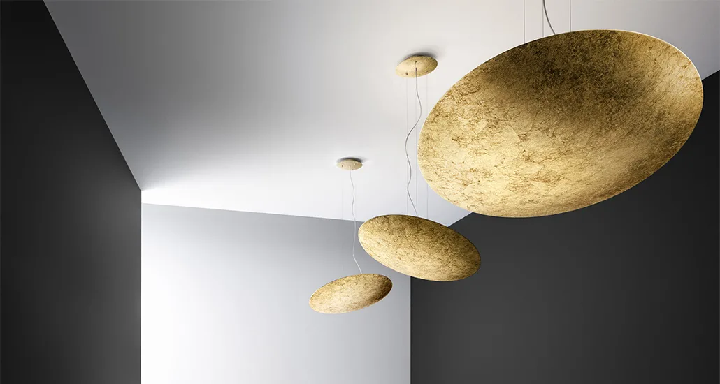Gong suspension lamp by Panzeri from fabiia is a contemporary LED pendant lamp made of aluminium suitable for hospitality and contract spaces