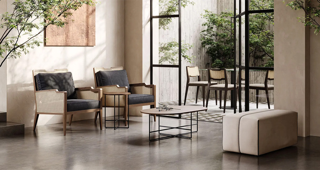 Grant Pouf by Domkapa is a contemporary upholstered pouf suitable for hospitality and contract spaces