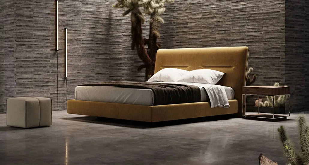 helen bed is a contemporary double bed with upholstered headboard and is suitable for hospitality and contract projects