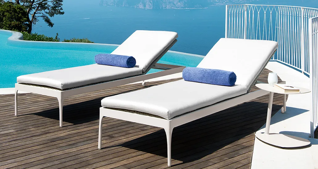Infinity sunbed is a contemporary outdoor sunbed with aluminium frame and fibre with recliner and is suitable for hospitality and contract projects