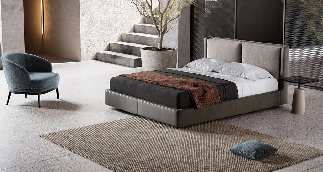 kelsi bed is a contemporary upholstered bed suitable for hospitality and contract projects