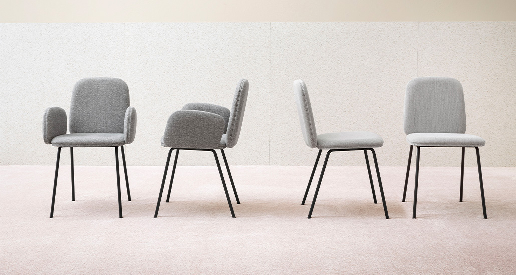 leda is a contemporary upholstered minimalist dining chair suitable for office, hospitality and retails projects