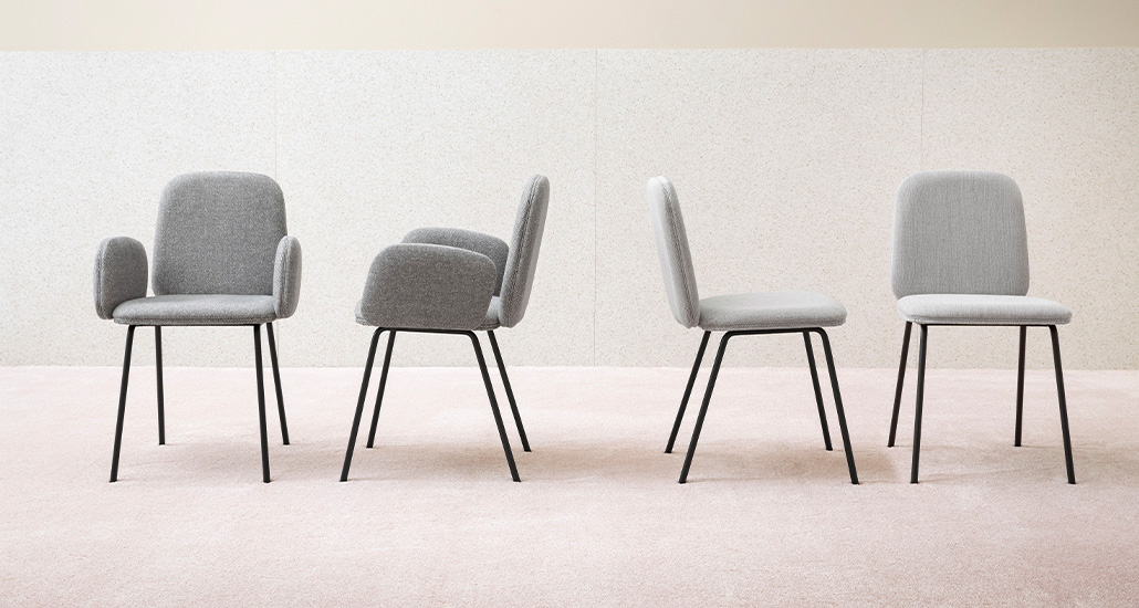 Leda is a contemporary upholstered minimalist dining chair suitable for office, hospitality and retails projects