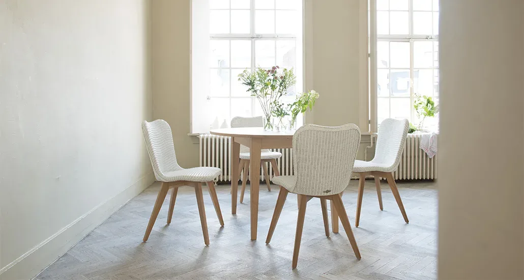 lily dining chair is a contemporary dining chair with lloyd loom seat and steel or oak base and is suitable for contract and hospitality projects