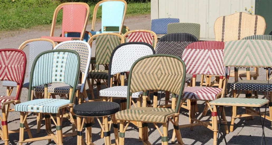 French made and designed, Maison Drucker Paris Rattan and Bistro Chairs 