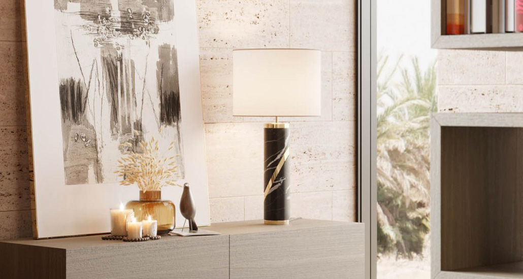 martin table lamp by laskasas is a contemporary table lamp woth marble stand and fabric lampshade. martin is suitable for hospitality and residential projects.