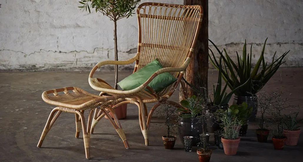 Monet rattan lounge chair with monet footstool