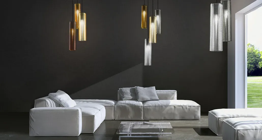 olivia suspension lamp from panzeri is a retro blown glass led suspension lamp suitable for hospitality and contract settings