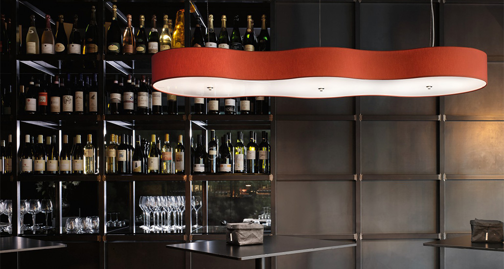 ottovolante pendant lamp is a contmeporary pendant lamp with fabric lampshade and plexiglass bottom part. ottovolante is best suited for hospitality and contract projects