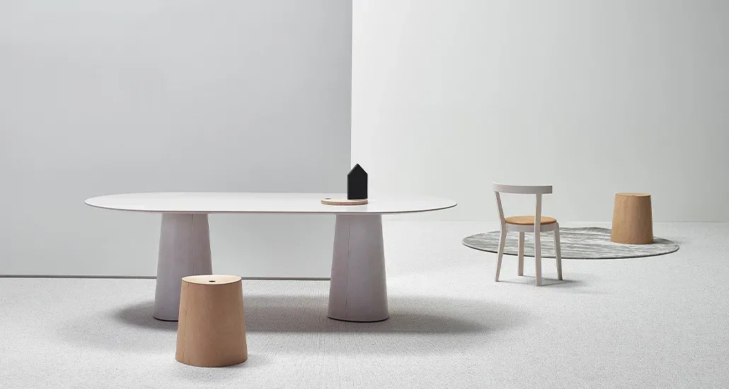 pov table by ton is a contemporary minimalist dining table made of wood and is suitable for hospitality settings, cafes and restaurants