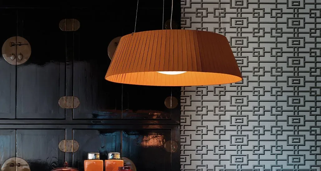 the reverse pendant lamp in an orange shade, it compliments the dark backgrounds beautifully.