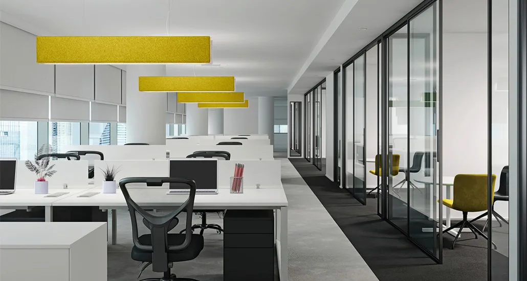 Righello Pendant Lamp is a contemporary LED pendant lamp with metal frame and acoustic property. Righello is suitable for contract and public projects.