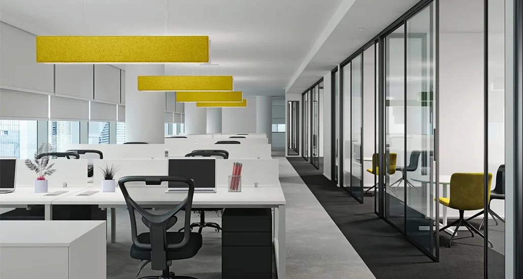 righello pendant lamp is a contemporary led pendant lamp with metal frame and acoustic property. righello is suitable for contract and public projects.