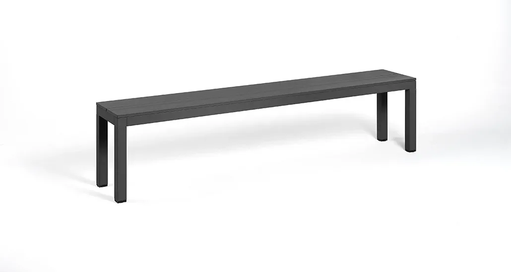 Rio bench is a contemporary outdoor bench with aluminium body and is suitable for hospitality, contract and residential projects