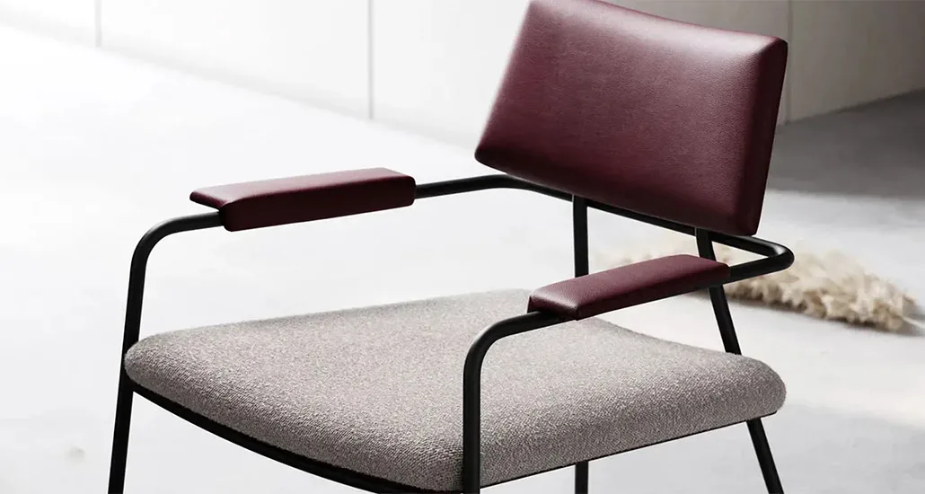 stranger armchair is a contemporary lounge chair made of steel and upholstery and is suitable for hospitality and contract projects