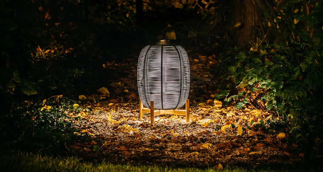 tika lantern is a contemporary solar powered outdoor lantern with aluminium and wicker structure and is suitable for contract and hospitality projects