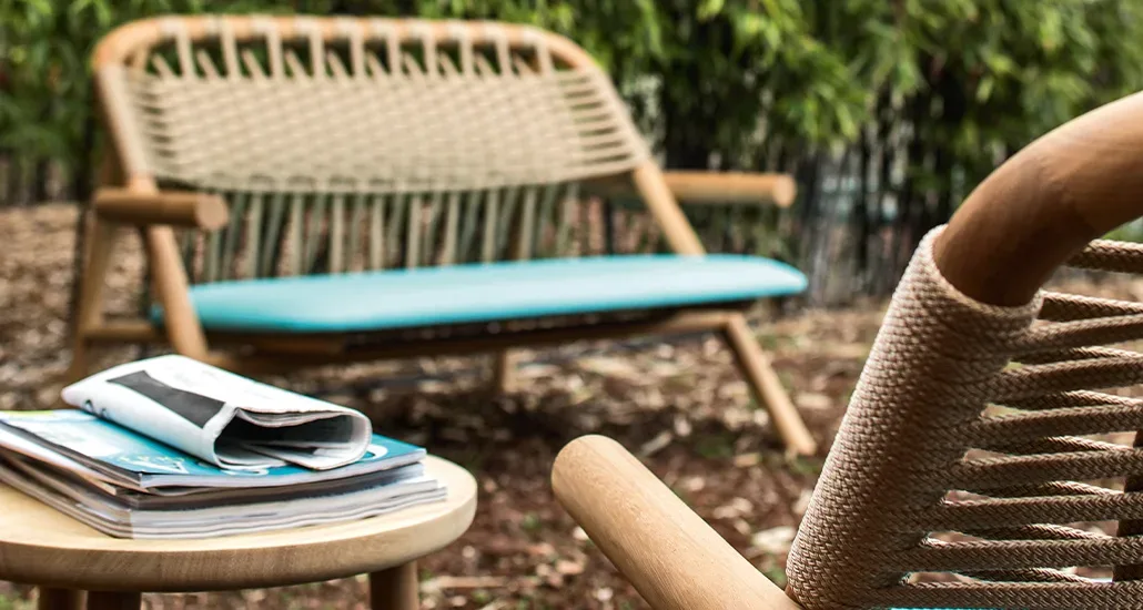 unam lounge chair and lounge settee out in the woods