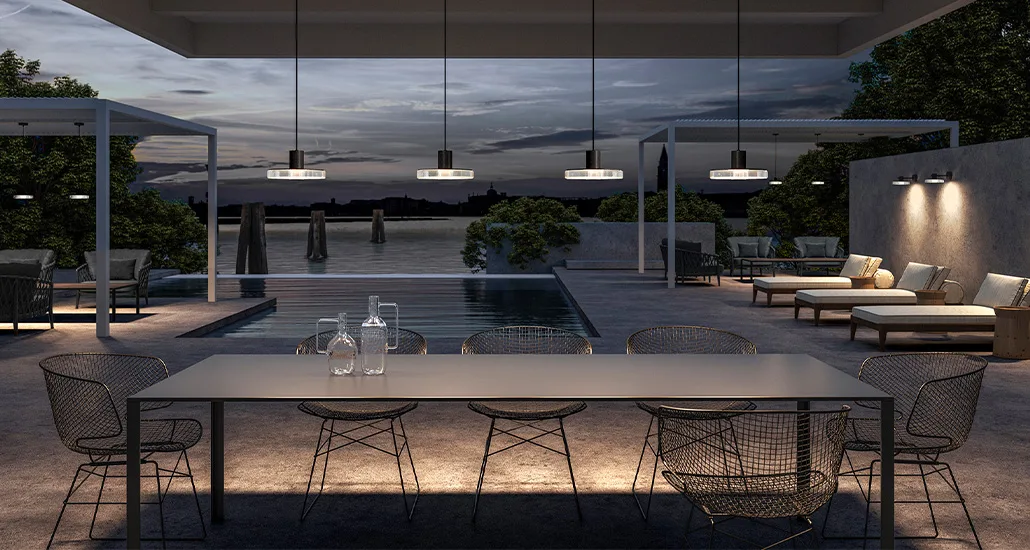 Venexia suspension lamp is a contemporary LED glass suspension lamp suitable for hospitality and residential spaces