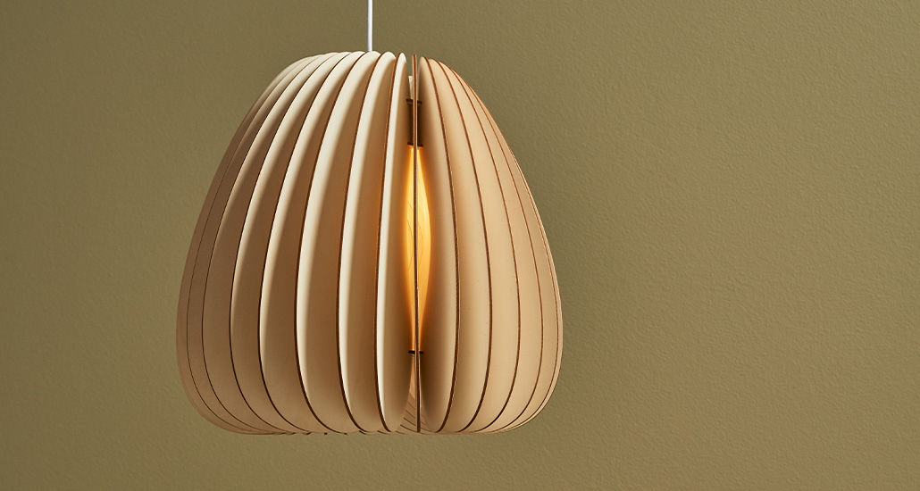 volum pendant lamp is a contemporary pendant light made of sustainable wood frame and is suitable for hospitality and residential spaces