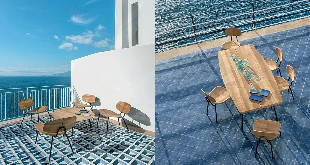 agave collection is a contemporary outdoor furniture collection consisting of dining chair with metal and teak structure and is suitable for hospitality and contract projects