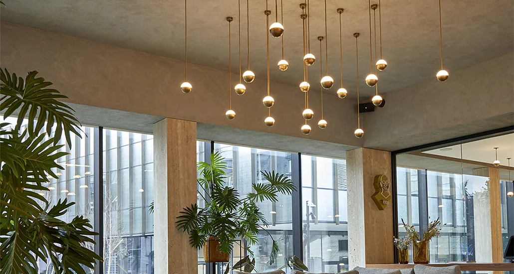 alfi suspension lamp is a contemporary led suspension lamp made of glass and metal structure and is suitable for hospitality and contract projects