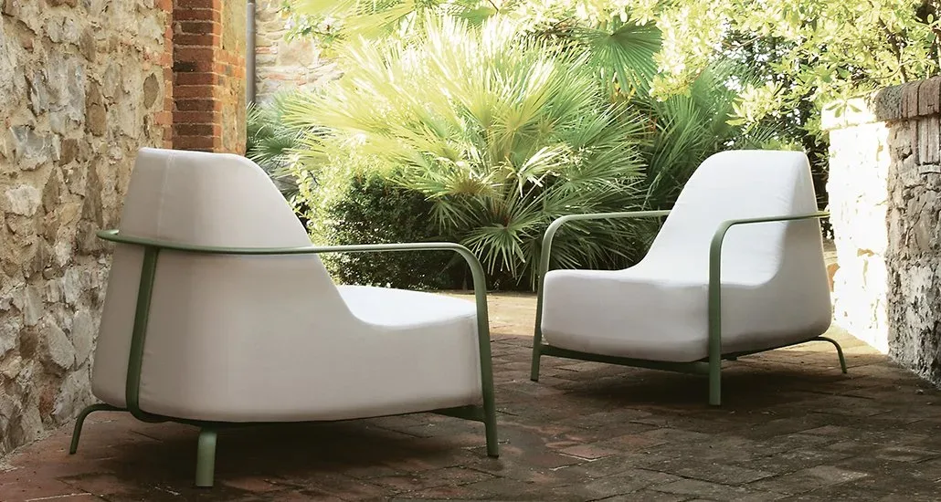 the bigfoot armchair on a beautiful patio