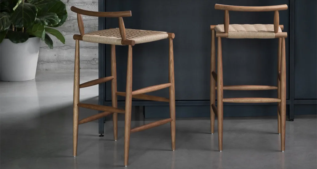 pelleossa bar stool is a contemporary bar stool with oak and walnut with leather seat and hospitality and contract projects.