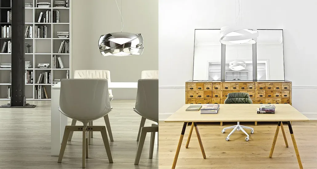 Siso suspension lamp is a contemporary suspension lamp with metal and glass structure and is suitable for contract and hospitability projects.