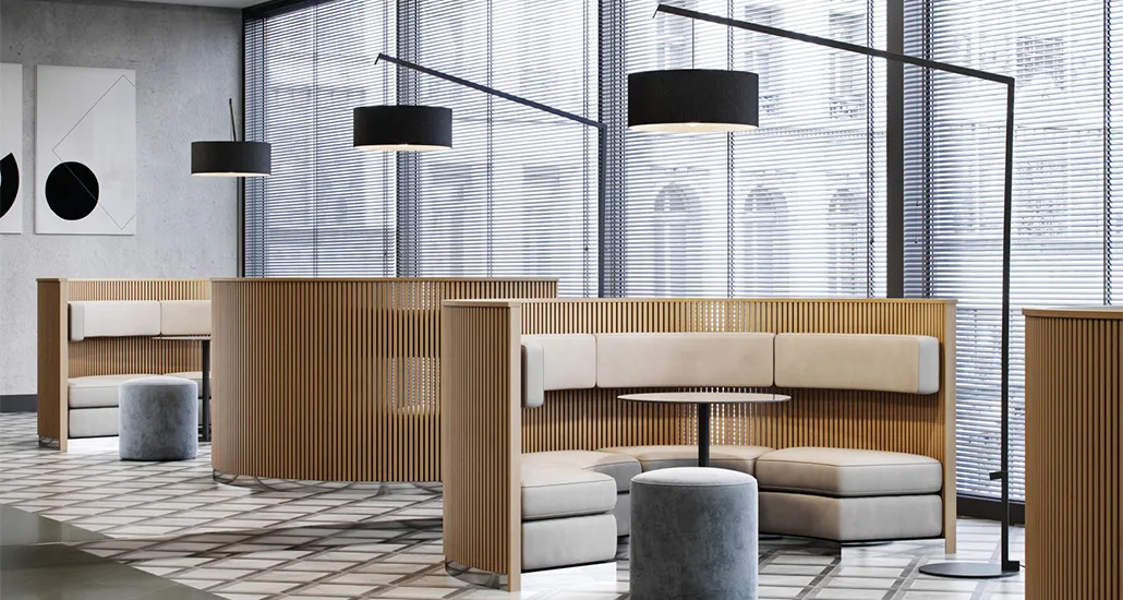 Angelica floor lamp is a contemporary floor lamp with metal and fabric frame and is suitable for hospitality and contract projects.