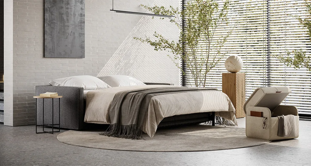 Beaumont bed sofa by domkapa is a contemporary upholstered bed sofa and is suitable for hospitality and contract projects.