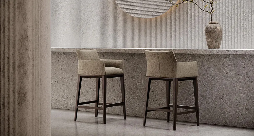 Carter counter chair is a contemporary upholstered counter chair which is also available in bar stool dimension and is suitable for hospitality and contract projects.