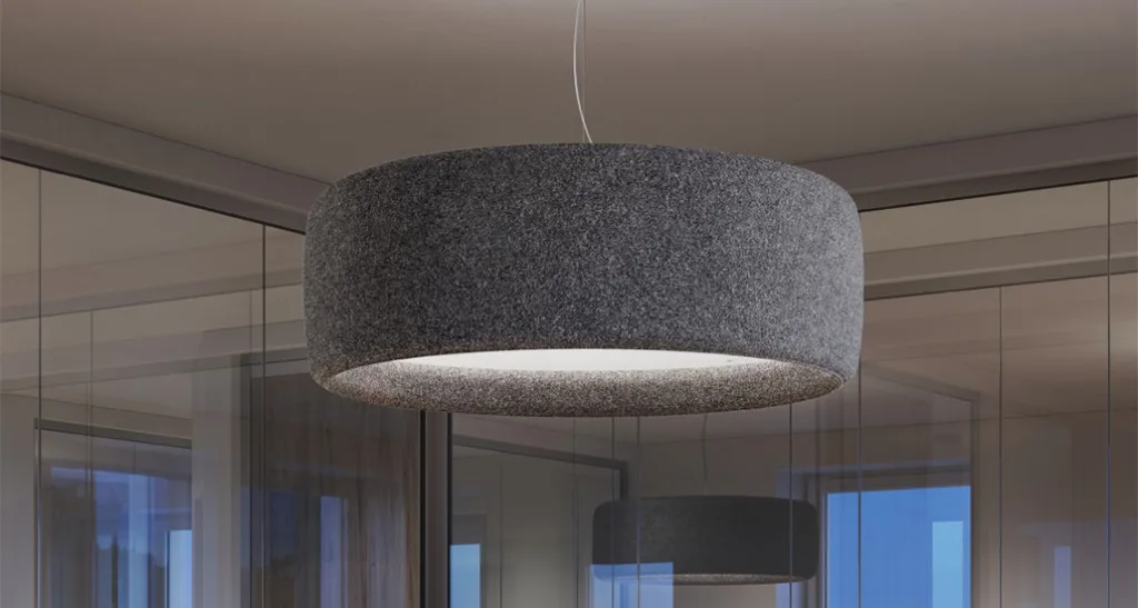 Circus pendant lamp is a contemporary pendant lamp with LED light and fabric lampshade and is suitable for hospitality, contract and office projects.