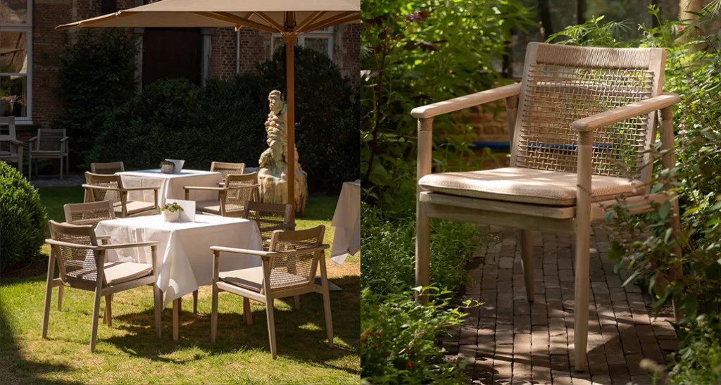 david dining armchair is a contemporary outdoor dining armchair and teak and is suitable for hospitality and contract projects.