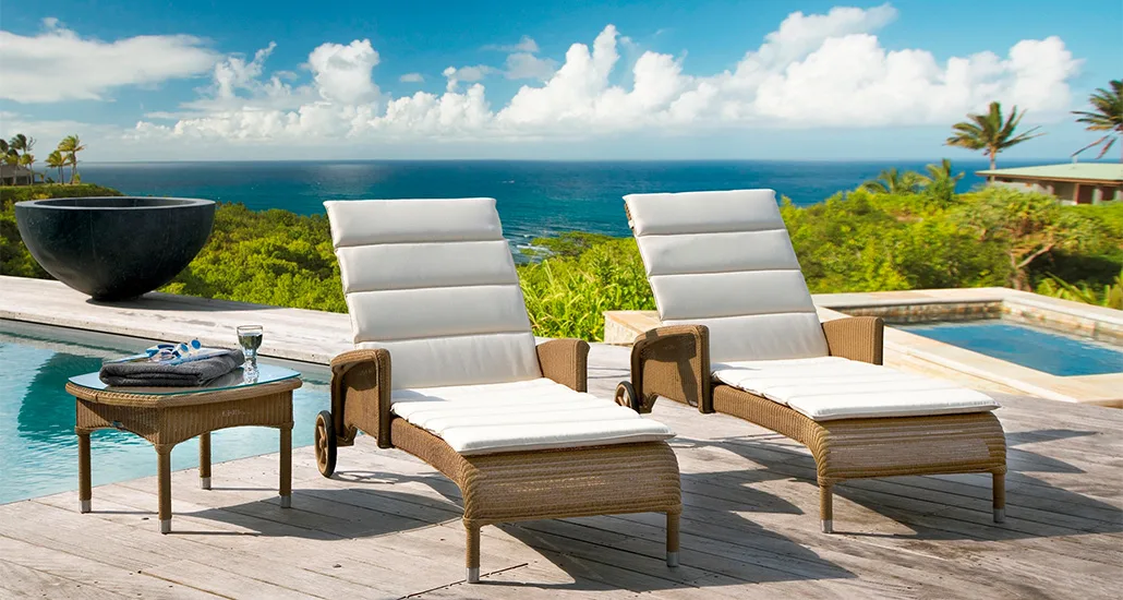 A beautiful shot of Dovile Sunlounger with the sea as the background