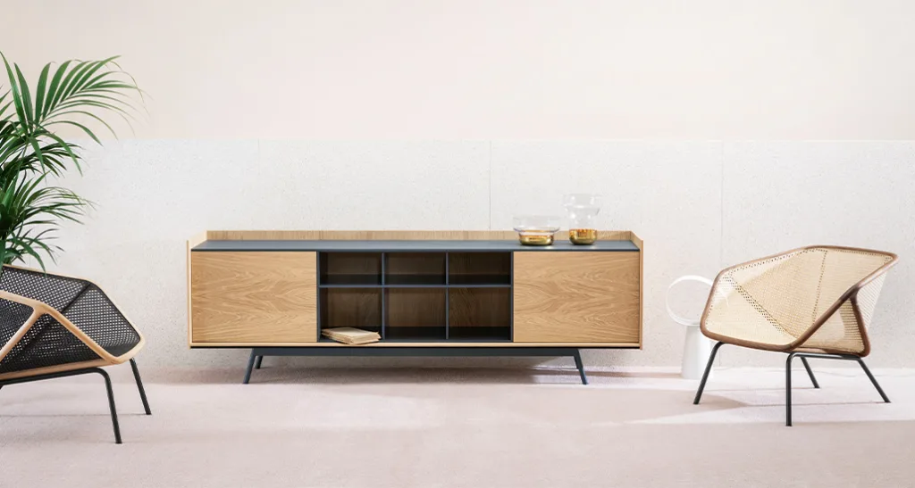 edge cabinet is a contemporary cabinet or sideboard made of oak wood and is suitable for hospitality and residential projects.