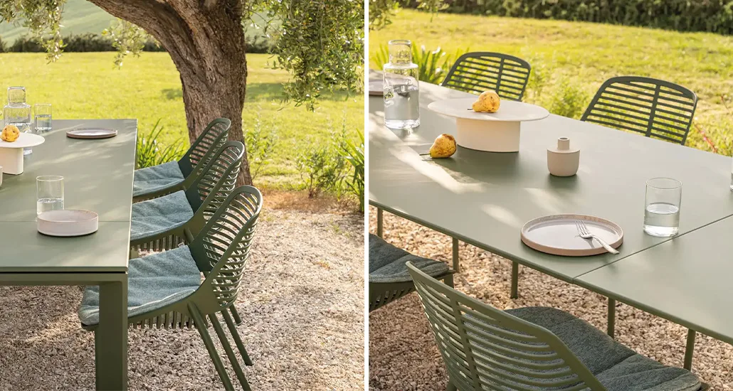Grande arche table is a contemporary outdoor dining table which is extendible and is made of aluminium and is suitable for hospitality and contract projects