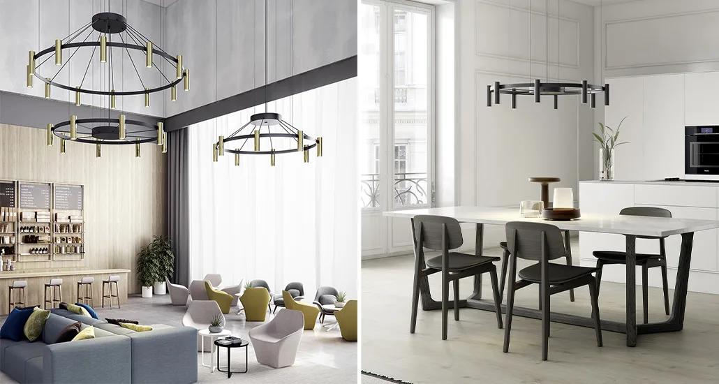 Laverd suspension lamp is a contemporary LED suspension lamp with metal structure and is suitable for contract and hospitality spaces.