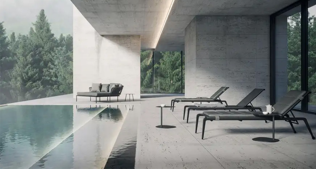 Ushuaia sunlounger is a contemporary outdoor sunlounger with aluminium structure and is suitable for hospitality and contract spaces.